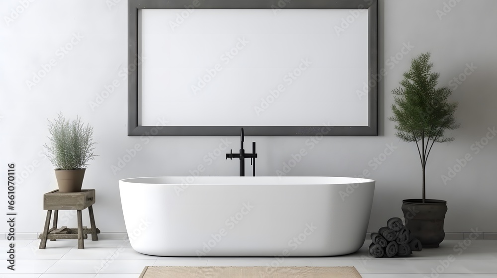 Mockup of image frame in the grey bthroom Mockup of image frame in the grey bthroom