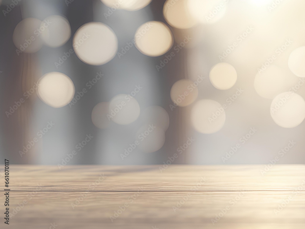 Background with woden table and blured backdrop. AI Background with woden table and blured backdrop. AI
