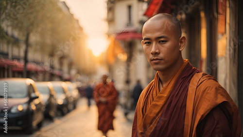 portrait of a Buddhist monk on the street