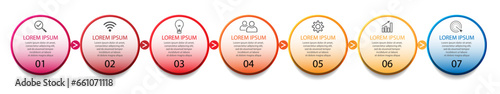 infographic template design, minimalist concept, interconnected circles with 9 steps, lines and colors in each step, good for your business presentation