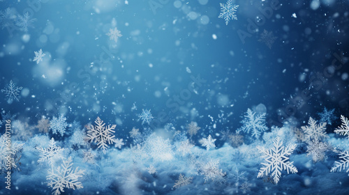 Winter Wonderland, Festive Christmas background with glistening snowflakes and snow