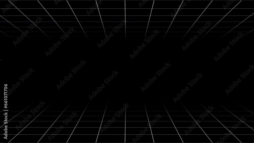 Black background with animated digital white grid lines with depth and bokeh. Loop abstract motion background for technology, science, blueprint, or infographic concept