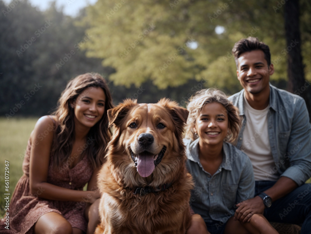Happy family with pet
