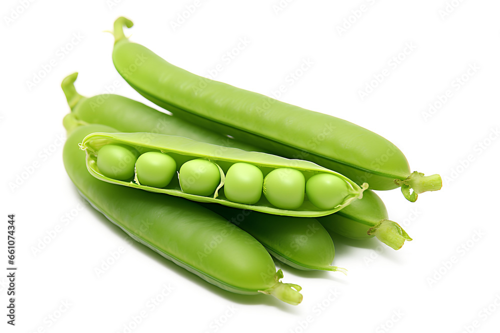 A quality photo of green peas in a pod for your creativity on a white background, Generative AI A quality photo of green peas in a pod for your creativity on a white background, Generative AI