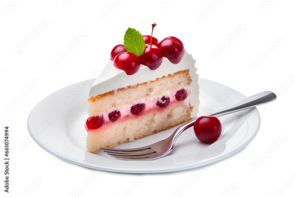 a slice of cake on a plate with a fork on a Transparent Or White Background, Generative AI a slice of cake on a plate with a fork on a Transparent Or White Background, Generative AI