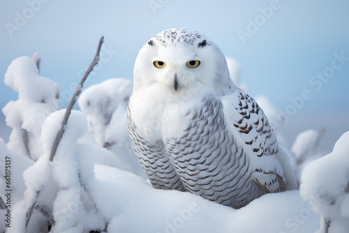 A snowy owl in the wintery landscape of Alberta, © MONWARA