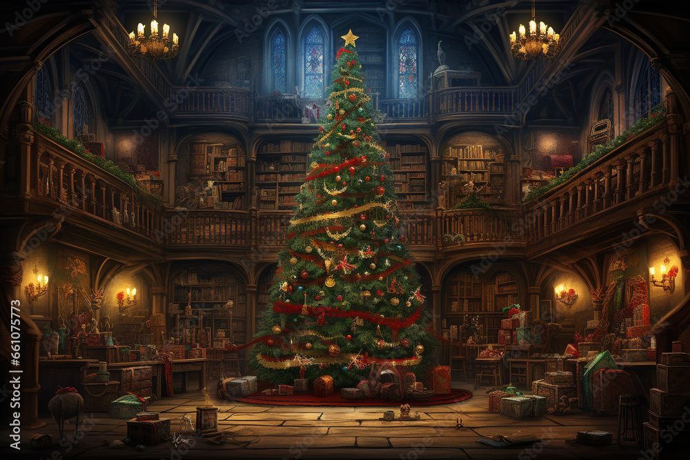 Fototapeta premium Classic and cozy Christmas holidays background theme with copy space. Generative AI