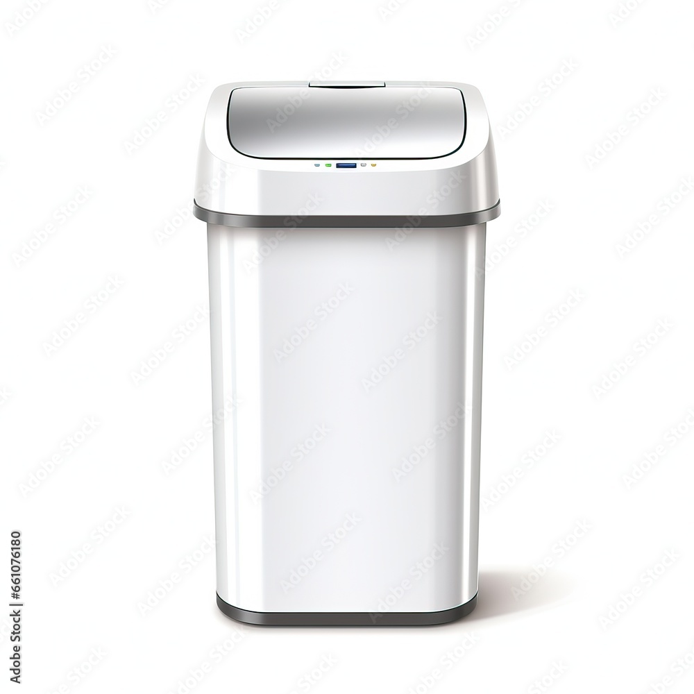 High-Tech Smart Trash Bin for Waste Collection and Sorting on White Background High-Tech Smart Trash Bin for Waste Collection and Sorting on White Background