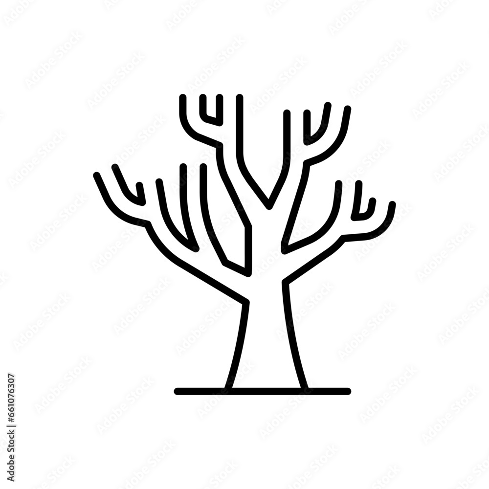 Dead tree icon. Simple outline style. Dry tree, leafless, trunk, old wood, nature concept. Thin line symbol. Vector illustration isolated.