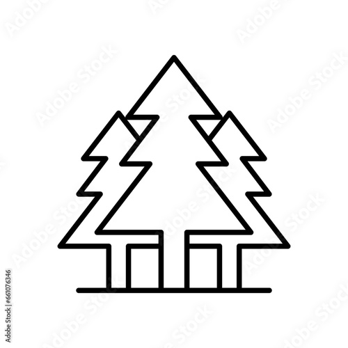 Pine tree icon. Simple outline style. Three trees, fir, evergreen, forest concept. Thin line symbol. Vector illustration isolated.