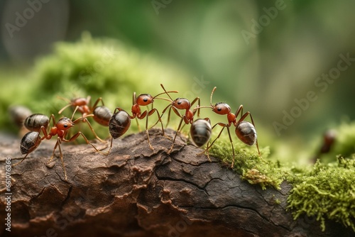 Ants collaborating in a team effort. Generative AI © Gable
