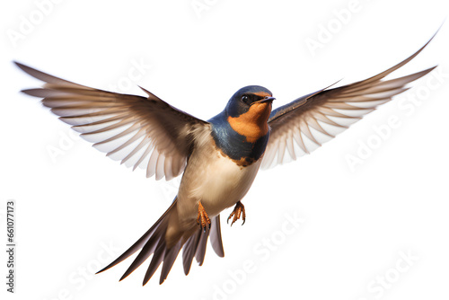 Barn Swallow Flying wings spread, bird, Hirundo rustica, flying against a white Or Transparent background, Generative AI