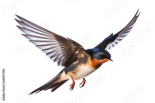Barn Swallow Flying wings spread, bird, Hirundo rustica, flying against a white Or Transparent background, Generative AI © MONWARA