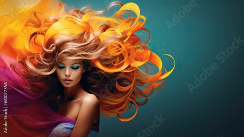Woman with beauty hair. Web banner with copy space