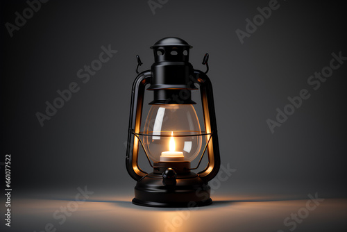 Black lantern lamp turned