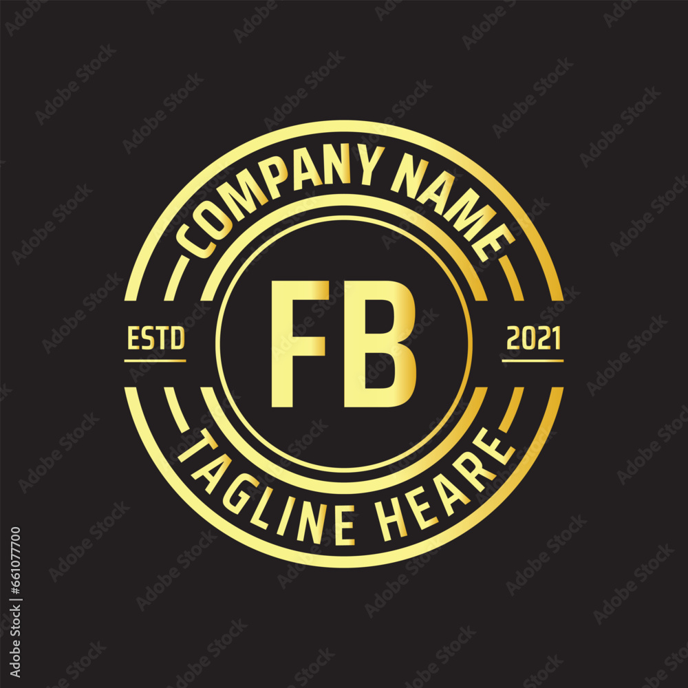 Professional simple Letter FB Circle Luxury Gold Color Vector Logo Template