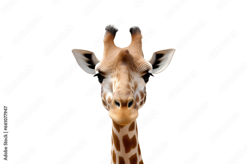 Brown and beige giraffe on a Transparent or white background, Generative AI