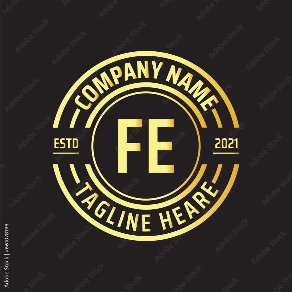 Professional simple Letter FE Circle Luxury Gold Color Vector Logo Template