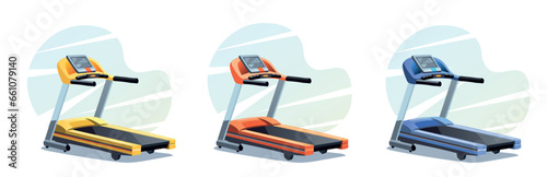 Set of Treadmill for Fitness. Cardio workouts. Sports exercises for health.