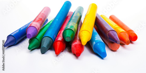 Set Of Colored Wax Crayons On A White Background For Websites And Presentations Created Using Artificial Intellect
