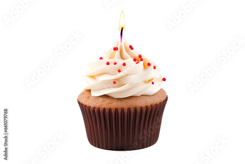 Cupcake with a candle on a white background