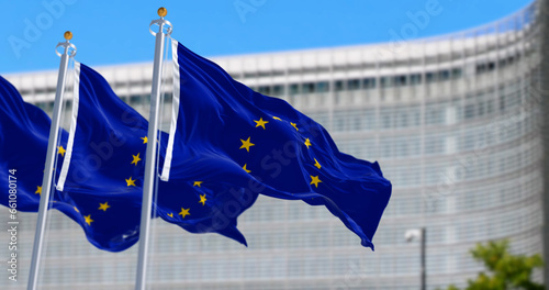 European union flag waving in Brussels