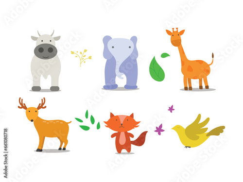 set of animal cartoon vector