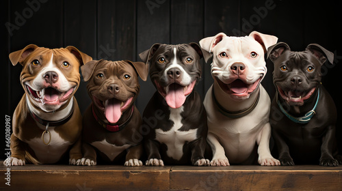 happy pitbull dog collection (portrait, sitting, standing) isolated on white background