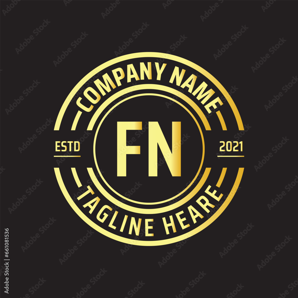 Professional simple Letter FN Circle Luxury Gold Color Vector Logo Template