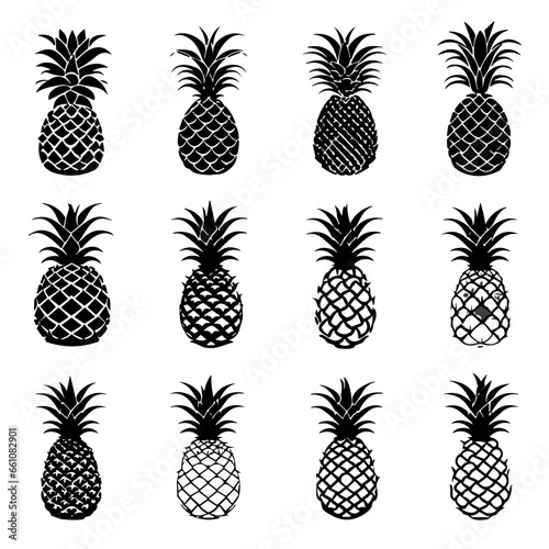 vector set of silhouettes pineapple