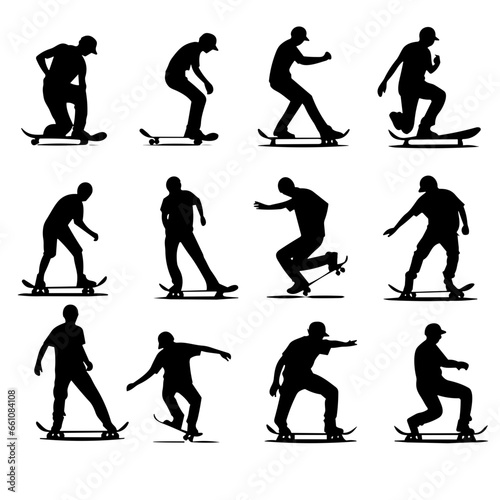 silhouettes of people skating