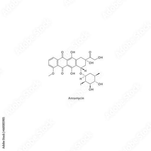 Annamycin  flat skeletal molecular structure Anthracycline drug used in cancer treatment. Vector illustration.