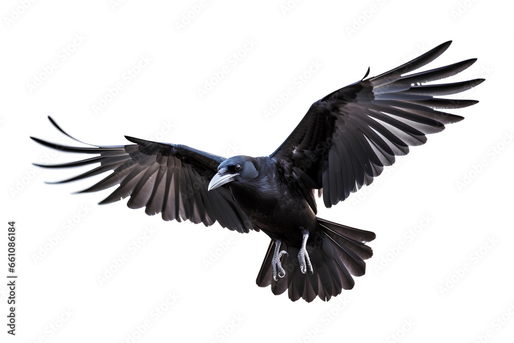 Painted raven bird in flight isolated on a transparent background, Generative AI Painted raven bird in flight isolated on a transparent background, Generative AI