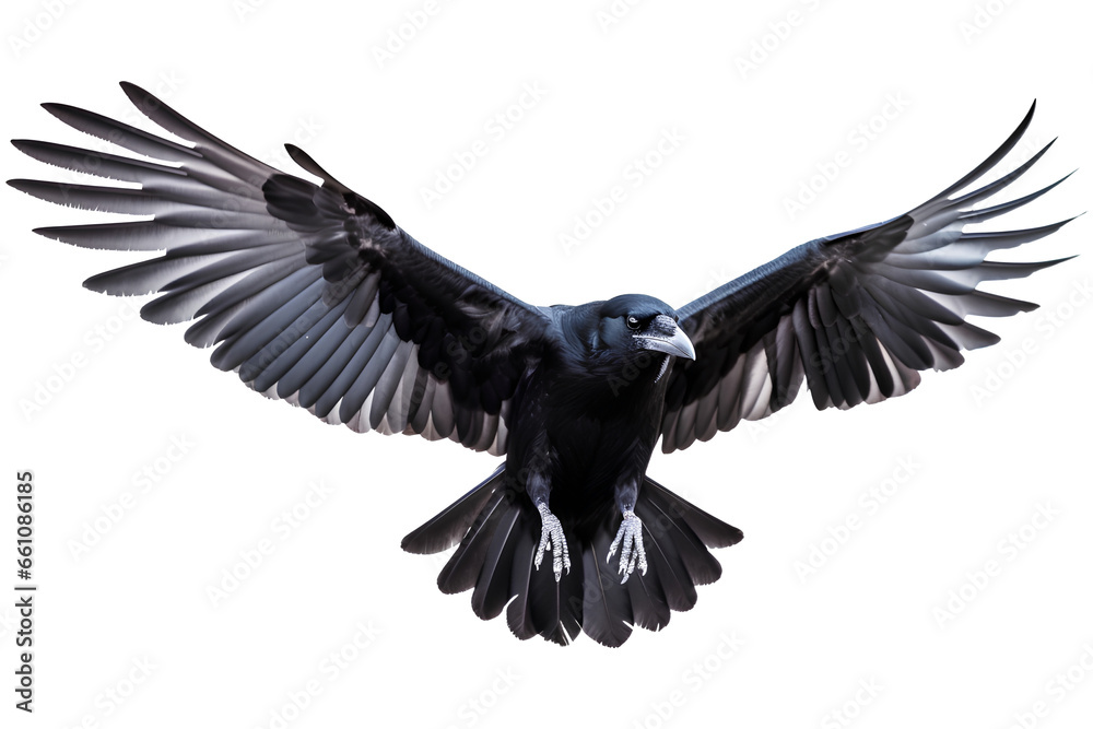 Painted raven bird in flight isolated on a transparent background, Generative AI - obrazy, fototapety, plakaty 