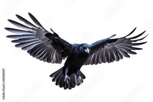 Painted raven bird in flight isolated on a transparent background, Generative AI