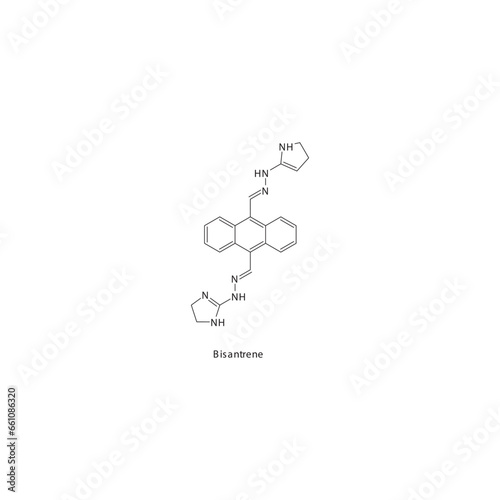 Bisantrene flat skeletal molecular structure Antineoplastic drug used in Acute myleloid leukemia treatment. Vector illustration.