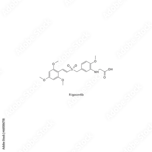 Rigosertib flat skeletal molecular structure Tyrosine kinase inhibitor (TKI) drug used in Chronic myelogenous leukemia treatment. Vector illustration.