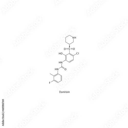 Danirixin flat skeletal molecular structure CXCR1 antagonist drug used in viral therapy research treatment. Vector illustration.