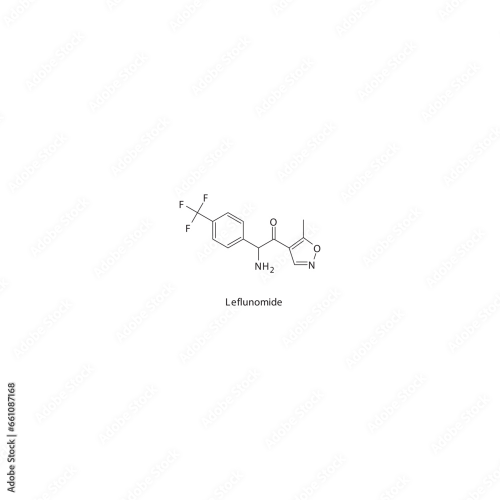 Vetor de Leflunomide flat skeletal molecular structure Pyrimidine