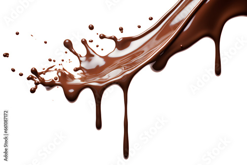 Pouring chocolate dripping isolated on a transparent background, Generative AI