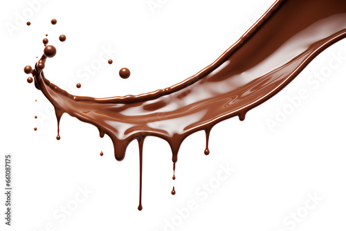 Pouring chocolate dripping isolated on a transparent background, Generative AI