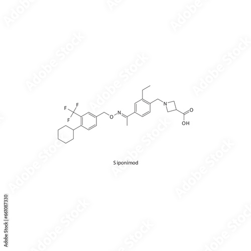 Siponimod flat skeletal molecular structure Sphingosine-1-phosphate receptor modulator drug used in Multiple sclerosis treatment. Vector illustration. photo