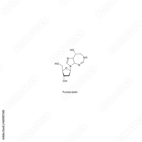 Pentostatin  flat skeletal molecular structure Purine analog drug used in Hairy cell leukemia treatment. Vector illustration.