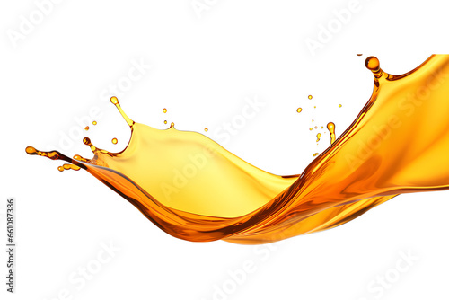 Realistic oil splash or orange liquid spill isolated on a transparent background, Generative AI © MONWARA