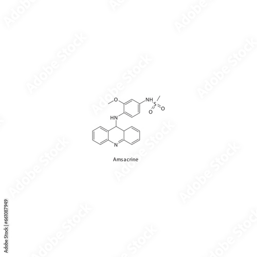 Amsacrine  flat skeletal molecular structure Antineoplastic drug used in Acute lymphoblastic leukemia treatment. Vector illustration.