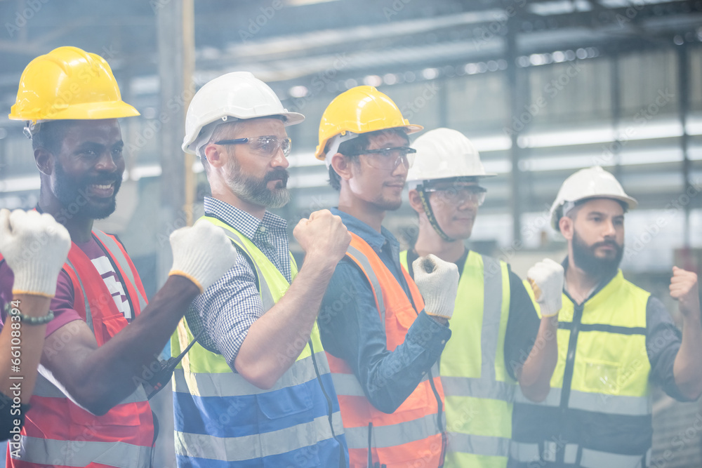 group of engineer various nationalities professional successful team corporate workers standing in factory. teamwork technician inspector manufacturing industry workplace. group of engineer various nationalities professional successful team corporate workers standing in factory. teamwork technician inspector manufacturing industry workplace.