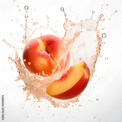drink wave splash with peach, water splash and fruit beverage with peach, Realistic flow of refreshment © Marut
