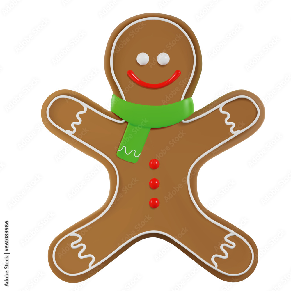 Obraz premium render of gingerbread cookies. Gingerbread man with colored icing. Christmas or New Year's dishes. Vector 3d illustration on isolated background