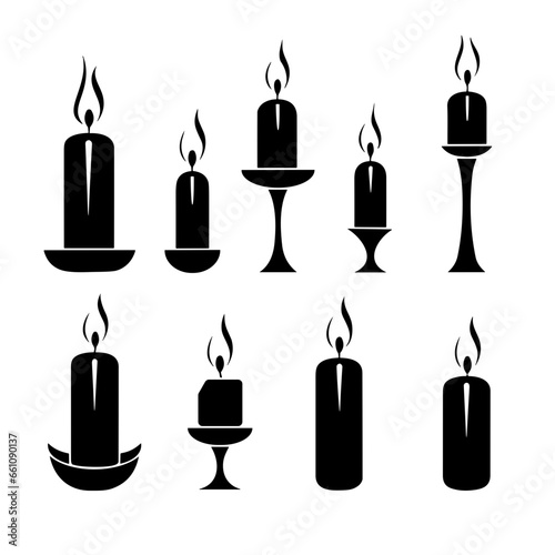 set of silhouettes of candles