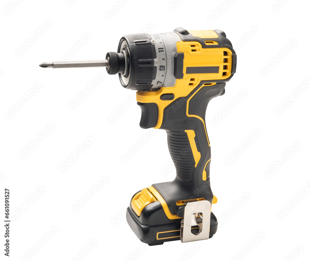 Electric tool ,Power drill or Cordless screwdriver with battery isolated on white background